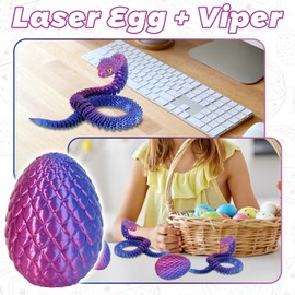 XehCaol 3D Printed Snake Movable Snake Fidget Toy 3D Snake with Egg Easter Gifts Snake Figures Easter Flexible Snake Eggs Home Office Decor (Purple)