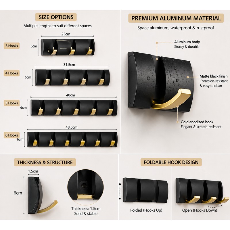 Foldable Wall Hooks for Bathroom & Home Organization – Space-Saving