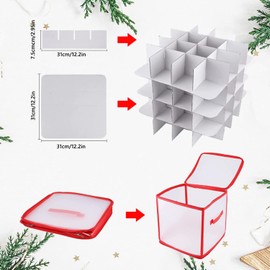 BARVERE Christmas Baubles Box, Storage Box for Christmas Decorations, Removable Partition Christmas Baubles Storage for Storing Christmas Tree Decorations