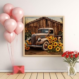 KTHOFCY 5D DIY Diamond Painting Kits for Adults, Vintage Truck and Sunflowers Full Drill Embroidery Cross Stitch Crystal Rhinestone Paintings Pictures Arts Wall Decor Painting Dots Kits 11.8X11.8 inch