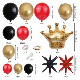 Uniquer 134Pcs Red Black Gold Balloons Arch Kit, Latex Balloons Crown Explosion Star Garland kit, Casino Theme Party Decorations