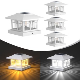 EXCMARK 4x4 Solar Post Cap Lights, 4 Pack Fence Deck Post Lights Outdoor Solar Powered Waterproof with Two Light Modes Warm&Cool White for Garden Patio Decor. (Classic White, 4)
