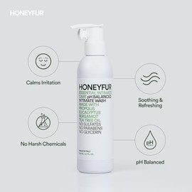 HONEYFUR Gel de higiene femenina equilibrado con pH | Limpiador íntimo natural | Refrescante calma la irritación | para pieles sensibles