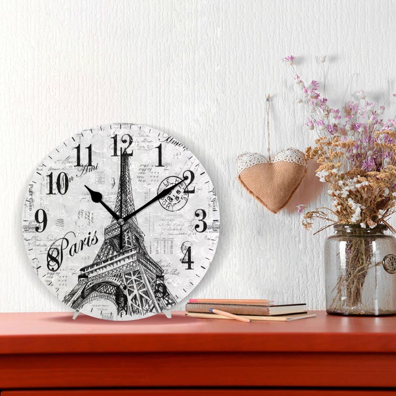 xigua Paris Eiffel Tower Wall Clock, Silent Non Ticking 10