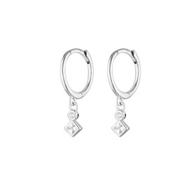 SAINT RAPHAËL 925 Sterling Silver Geometric Crystal Charm Huggie Earrings for Women (Silver)