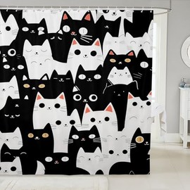 jejeloiu Boys Girls Cat Shower Curtain Cats Print Bathroom Accessories Kids Cute Kitten Bath Curtain Teens Bedroom Decor 72"x72"