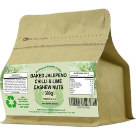 Natural Health 4 Life Snack Nut Baked and Salted Jalapeno Chilli and Lime Cashew Nuts (Cashews) in Recyclable Pouch 300g (1 Pouch)
