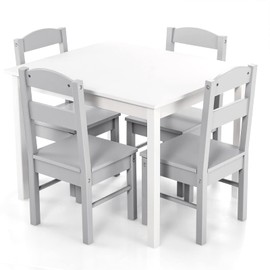 Costzon Kids Table and Chair Set, 5 Piece Wood Activity Table & Chairs for Arts, Crafts, Homework, Snack Time, Preschool Furniture, Gift for Boys Girls, Toddler Table and Chair Set (Grey & White)