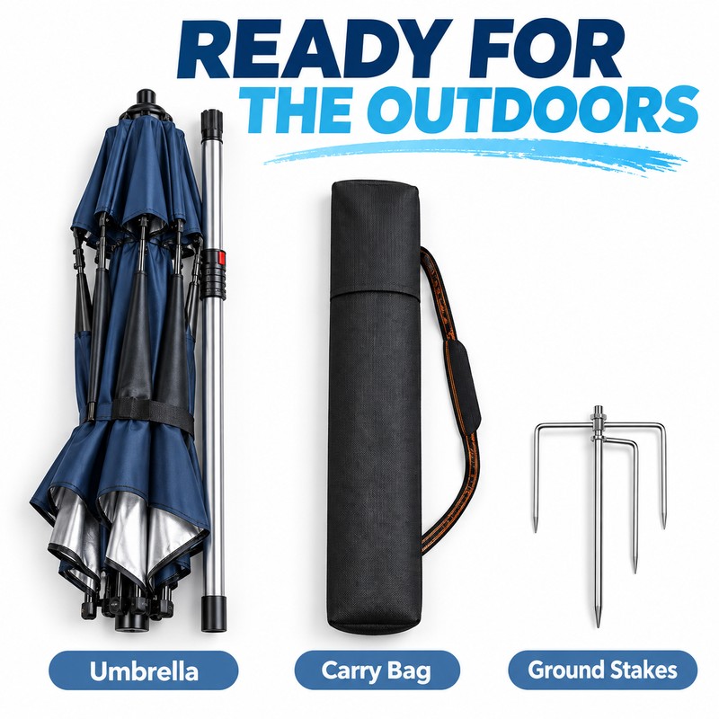 UPF 50+ Fishing Umbrella, Adjustable Tilting Outdoor Sunshade with Ventilated