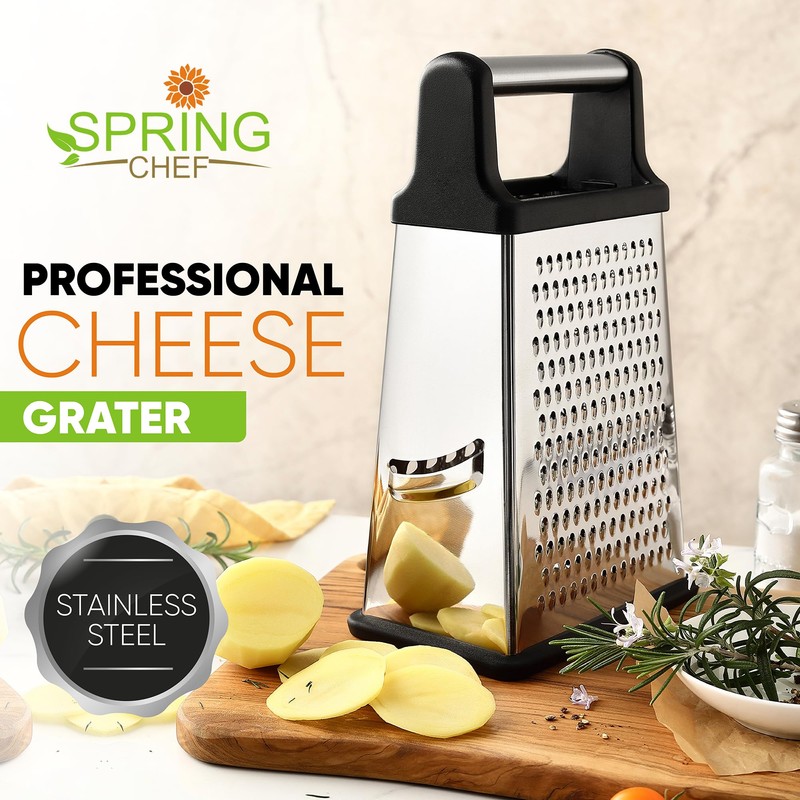 Spring Chef Professional Cheese Grater - Stainless Steel, XL Size,