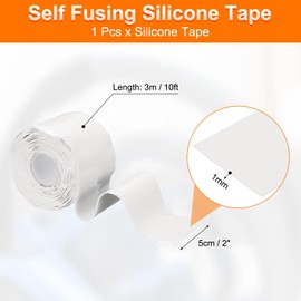 uxcell Self Fusing Silicone Tape, 2" x 10ft Waterproof Water Leak Sealing Tape for Plumbing Pipe Hose Repair Handles, White (1mm Thick)