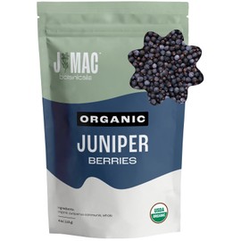 J MAC BOTANICALS, Organic Whole Juniper Berries, Certified Organic by Organic Certifiers, Inc., herbal infusions, cooking and seasoning beef, pork, turkey brine, soups, syrups, cocktail bombs(4 oz)