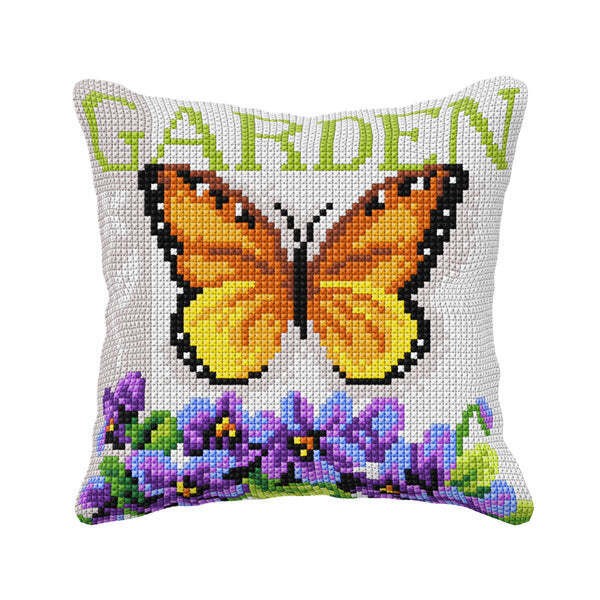 Orchidea Cushion cross stitch kit Butterfly and Violets