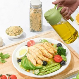 Olive Oil Dispenser Bottle, 2 in 1 Oil Dispenser for Kitchen, 17oz/500ml Glass Olive Oil Dispenser With Pourer, Oil Dispenser Bottle, Oil Sprayer for Cooking, Kitchen, Salad, Barbecue (Green)