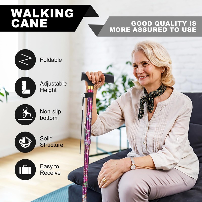 PARLORA Walking Cane for Women and Men, Collapsible, Lightweight, Sleek,