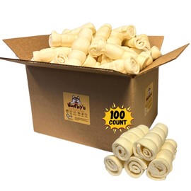 Woofley's 5-6" Buffalo Beef Cheek Roll -(100 Count)- Beef Cheek Rolls for Dogs - Long Lasting Natural Dog Chews