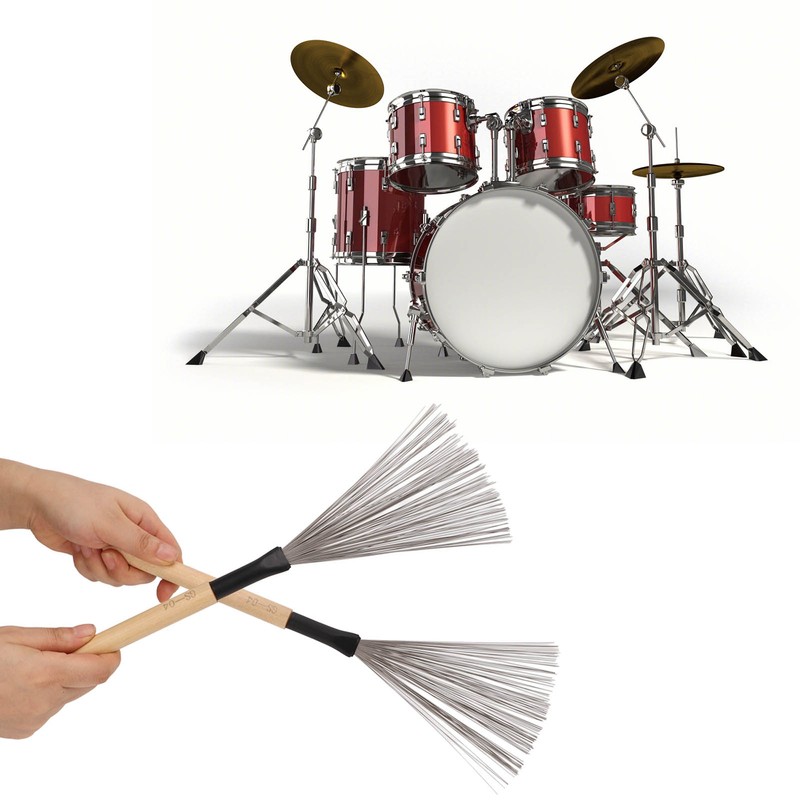 Drum Brush Steel Wire Maple Wooden Handle Percussion Tool Instrument