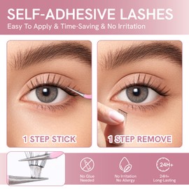 Self Adhesive Lash Clusters Press On Lashes Natural Eyelash Clusters 11-13mm C Curl Pre-Glued Cluster Lashes No Glue Needed Reusable Wispy DIY Eyelash Extension