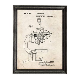 Binocular Microscope Patent Art Old Look Print in a Black Wood Frame (11" x 14") M12433