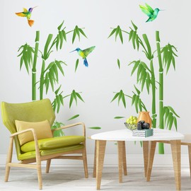 WOHAHA Wall Sticker, Stylish, Plant, Chinese Style, Green, Bamboo Forest, Hummingbird, Wall Sticker, Removable Wallpaper, Waterproof, Wall Decoration, Living Room, Rental, Bedroom, Cafe Style, Room