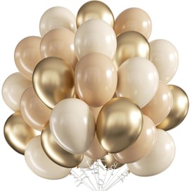 Balloons Birthday White Gold, Pack of 60 12 Inch Balloons Beige Metallic Champagne Gold Latex Balloons, Beige Balloons for Boho Birthday Wedding Baby Shower Girls Boys Party Decoration