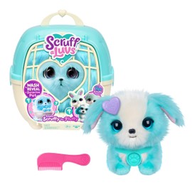 ScruffaLuvs Pet Scruffs Blue - Mystery Plush Toy, 7.5" Tall - Wash to Reveal 1 of 3 Rescue Pets: Puppy, Bunny, or Kitty - Includes 8.7" Deluxe Pet Carrier