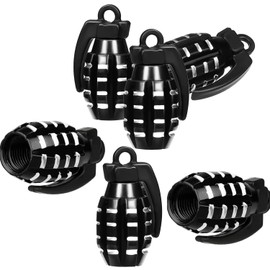 Grenade Style Aluminium Valve Caps, Aluminium Dust Caps, Grenade Car Tyre Caps, Metal Tyre Valve Caps, Tyre Air Valve Cover, for Trucks, Motorcycles (Black)