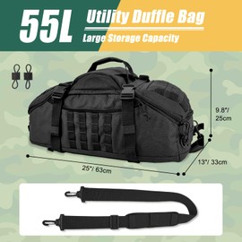EASY BW 55L Large Travel Gym Duffle Bag Military Tactical Backpack, Army Pack 3 Day Bug Out Bag Rucksack for Outdoor Sport Hiking Camping with Molle System, Black