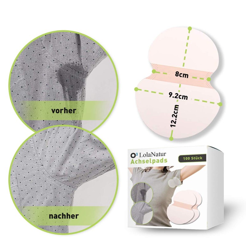 O³ LolaNatur Underarm Pads, 100 Pieces (50 Pairs), Sweat Pads
