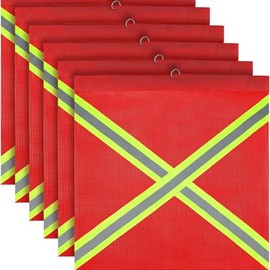 6PCS 18 x 18 Inch Reflective Safety Flags with Wire Loop, Red Warning Flag for Truck Loads, High Visibility Single Sided Cross Shaped Fluorescent Strip for Trailer Hauling Safety Flag