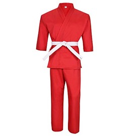 Martial Arts Karate Elastic Drawstring Uniform for Kids & Adult Lightweight Student Gi with Free Belt (Red, 000)