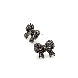 Crystal Bow Post Earrings - Hematite