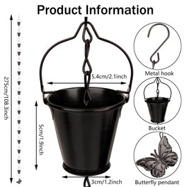9FT Wrought Iron Rain Chain Set with 1 Adapter,Rain Chains for Outside with Rain Chain 16 Cup and Decorative Butterfly (Black)