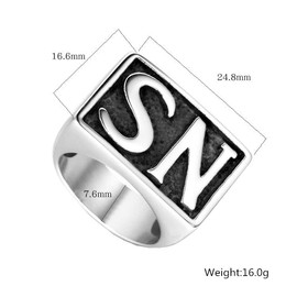 Oakky Jewelry Men's Stainless Steel Trendy Simple Hip Hop Motorcycle Biker Rings, Letter NS, Vintage Punk, Silver Tone, Size 11