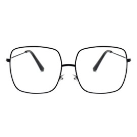 QxAiVMin Oversized Black Square Metal Reading Glasses +3.0 Women Men, Lady Large Frame Eyeglasses, Blue Light Blocking Computer Readers