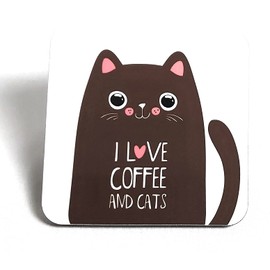 Novelty Coaster- Fun, Quirky Design with I Love Coffee and Cats Message - Unique Birthday Gift - Made in UK