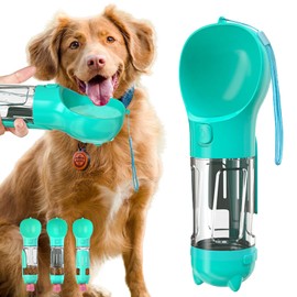 Dog Water Bottle Portable, Leak-proofing Dog Water Dispenser with Feeder for Walking, Travel, Puppy Water Bottle with Pet Waste Bags with Poop Shovel (Lake Blue,12.1oz)