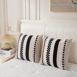 PLEPATE Boho Pillow Covers 18x18 Set of 2 for Couch-Modern Farmhouse Sofa Decorative Throw Pillow Covers Textured Chenille Cushion Covers Outdoor Netural Bohemian Pillow Cases Square