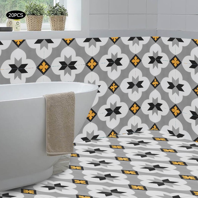 20PCS Ceramic Tile Sticker Waterproof Non Slip Wall Floor Sticker