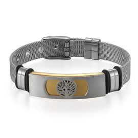 Flongo Men's Bracelet Men's Bangle Stainless Steel Bracelet for Men Bangle Tree of Life Tree of Life Mesh Band Chain Bracelet Silver Gold Black Adjustable, silica gel