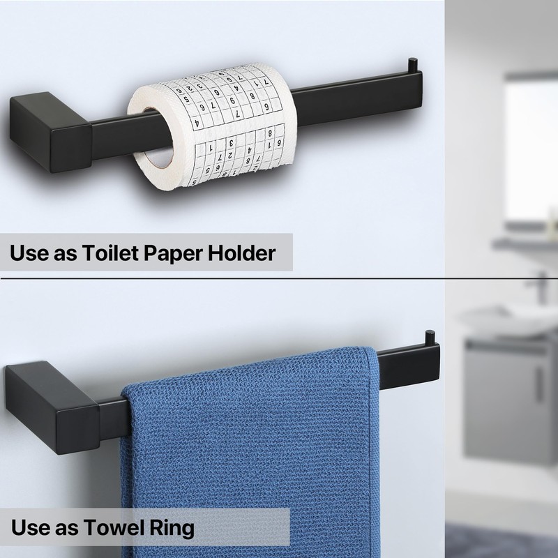 SAYAYO Black Towel Holder Towel Rail Wall Mounted Towel Ring