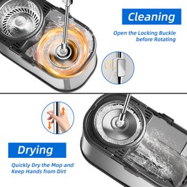 SWIFTIRON Spin Mop and Bucket with Wringer Set for Home,360° Mop and Bucket with Separate Clean and Dirty Water,Wet Dust Mop for Floor Cleaning with Extra Refills (Silver)