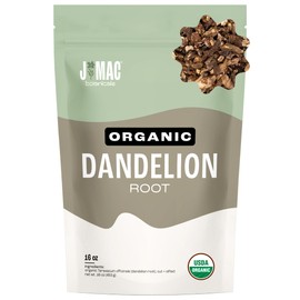 J Mac Botanicals Organic Dandelion Root (16 oz) unroasted, herb for tea and other infusions, Packaged in the USA, Certified USDA Organic