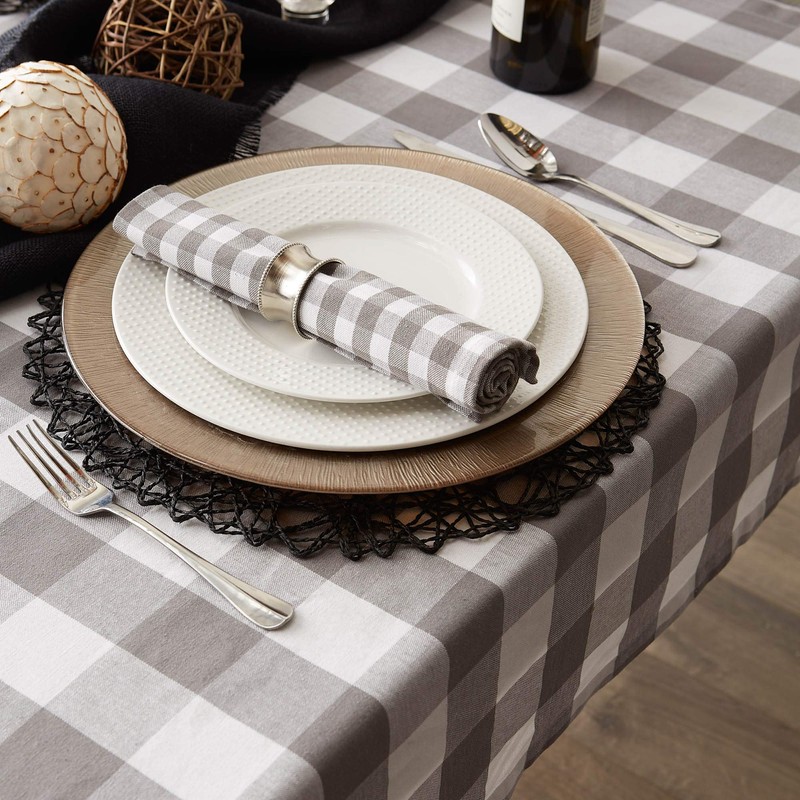 DII Buffalo Check Collection Classic Farmhouse Tablecloth 60x84 Grey and