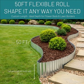 STIRLINGEAR 50FT Silver Corrugated Metal Landscape Edging C Flexible & Rustproof Garden Edging Border, Decorative Metal Trim for Flower Beds, Lawn, Driveway, Walkway & Raised Beds