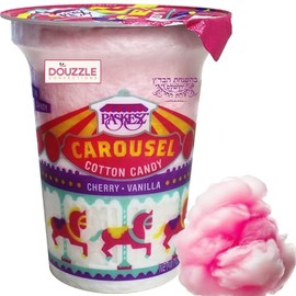 DOUzzle Valentines Day Sweet Treats, Carousel Cotton Candy - Pink & White Spun Floss Sugar Retro Candy, Cherry & Vanilla Flavor (1 Pack) Carnival Snack, Party Favor - Kosher