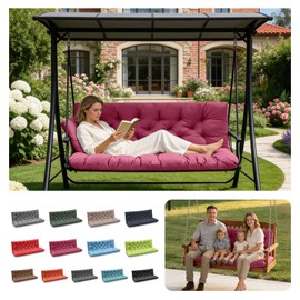 LCYY.TG Outdoor Swing Cushions, 3 Seat Porch Swing Cushion Replacement with Backrest, for Outdoor Furniture, for Porch Garden,Patio,Backyard Bench Cushion (Wine Red 60 * 40 in)