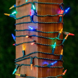 Novelty Lights 70 Light T5 LED Christmas Mini Light Set, Outdoor Lighting Party Patio String Lights, Multi, Green Wire, 35 Feet