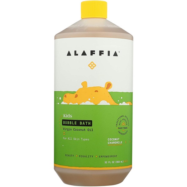 Alaffia Kids Coconut Chamomile Bubble Bath, 32 Oz. Gentle and Calming for Sensitive & Dry Skin. Made with Fair Trade Shea Butter, No Parabens, Cruelty Free, Vegan.