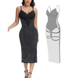SHAPESHE Slip Dress for Women Shapewear Backless Long Cocktail Shaper Full Slips Formal Gown Night Bodycon with Spaghetti Strap Black
